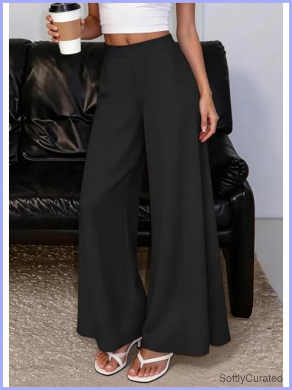 KIRUNDO Women's High Waist Wide Leg Palazzo Pants Pull On Flowy Trousers - Picture 4 of 6